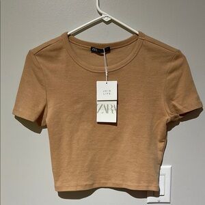 Zara Tan Fitted Crop T-Shirt